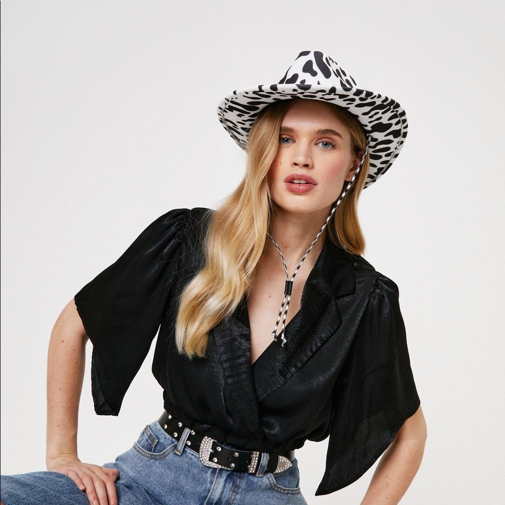 Cow print cowboy hat